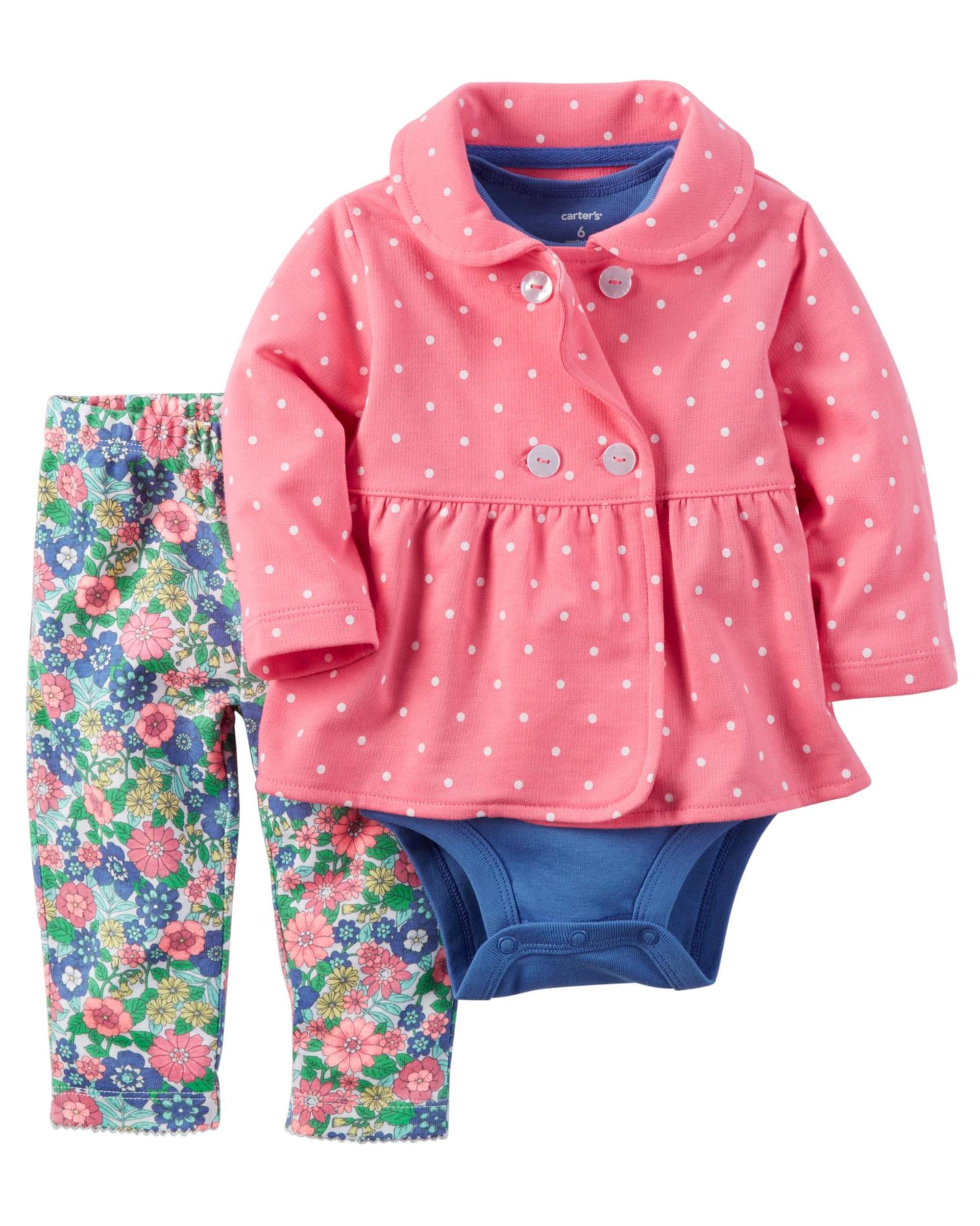 Carter's Newborn & Infant Girls' Jacket, Bodysuit & Pants - Polka Dot & Floral