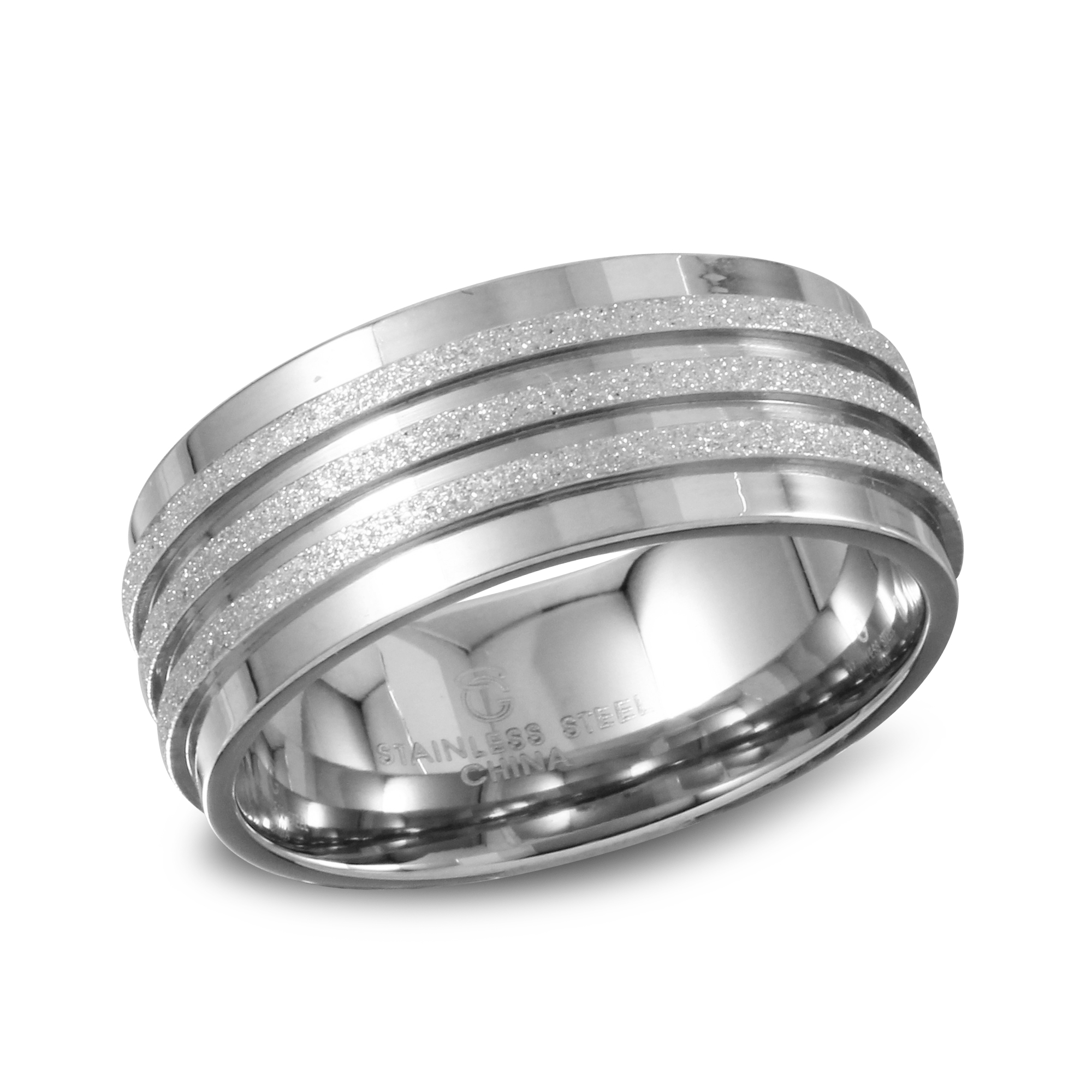 Stainless Steel and Diamond Cut Band Ring