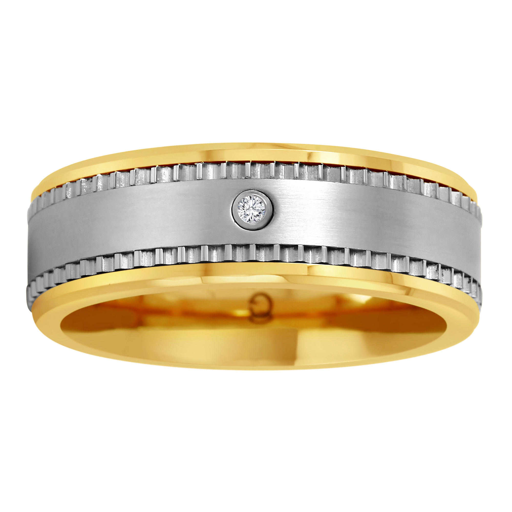 Stainless Steel and Ceramic with  Diamond Accent Band