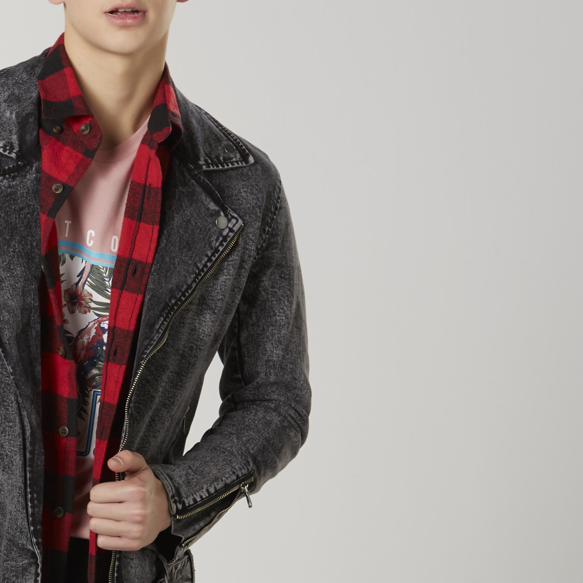 denim moto jacket men's