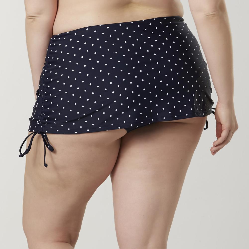 Basic Editions Women's Plus Ruched Swim Skirt - Dots