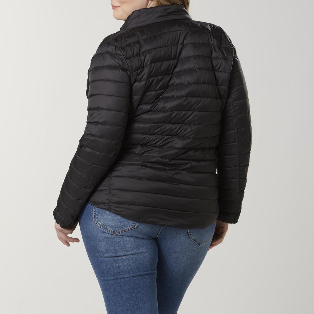 Basic Editions Women's Plus Quilted Puffer Jacket