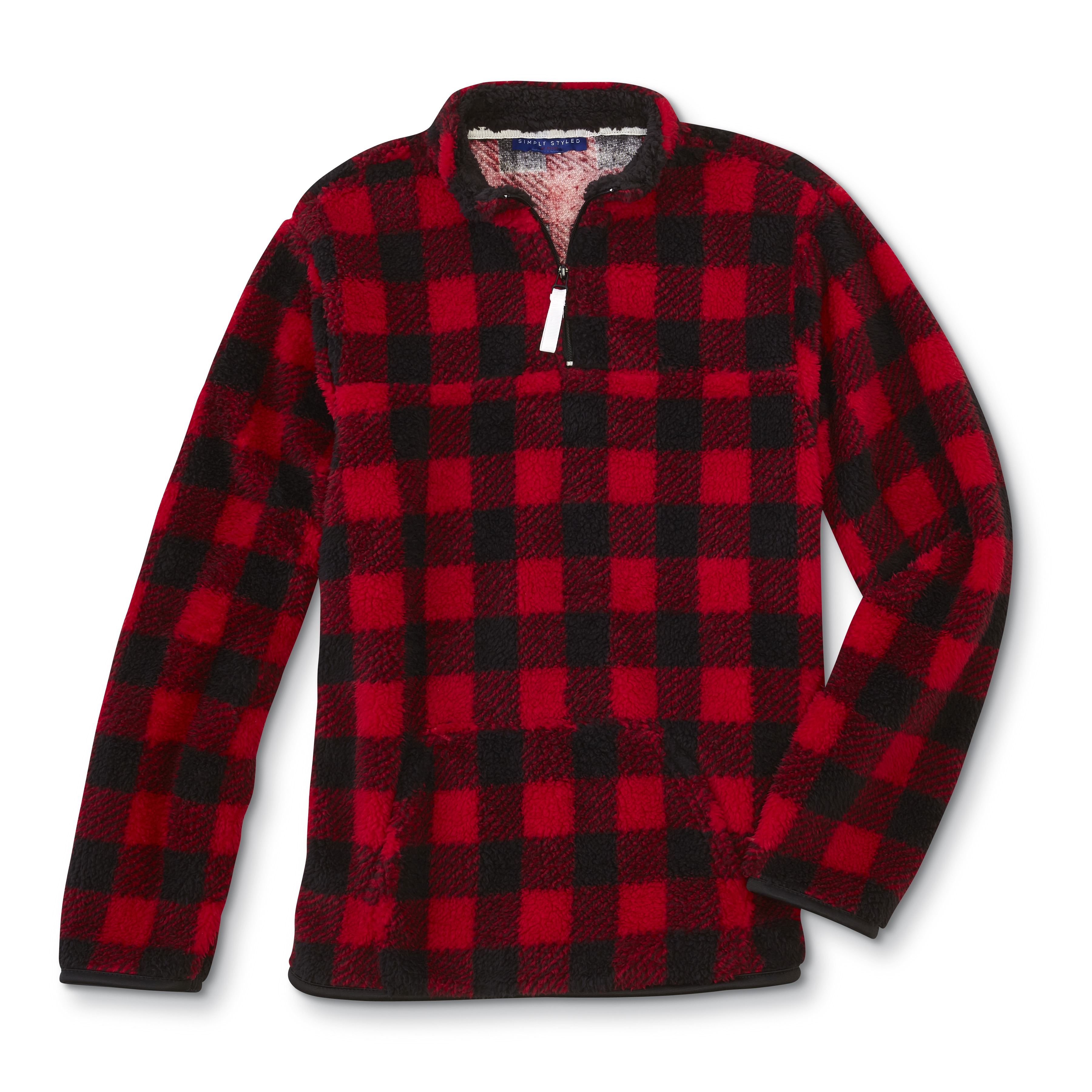 Simply Styled  Quarter Zip Plaid Sherpa Pullover