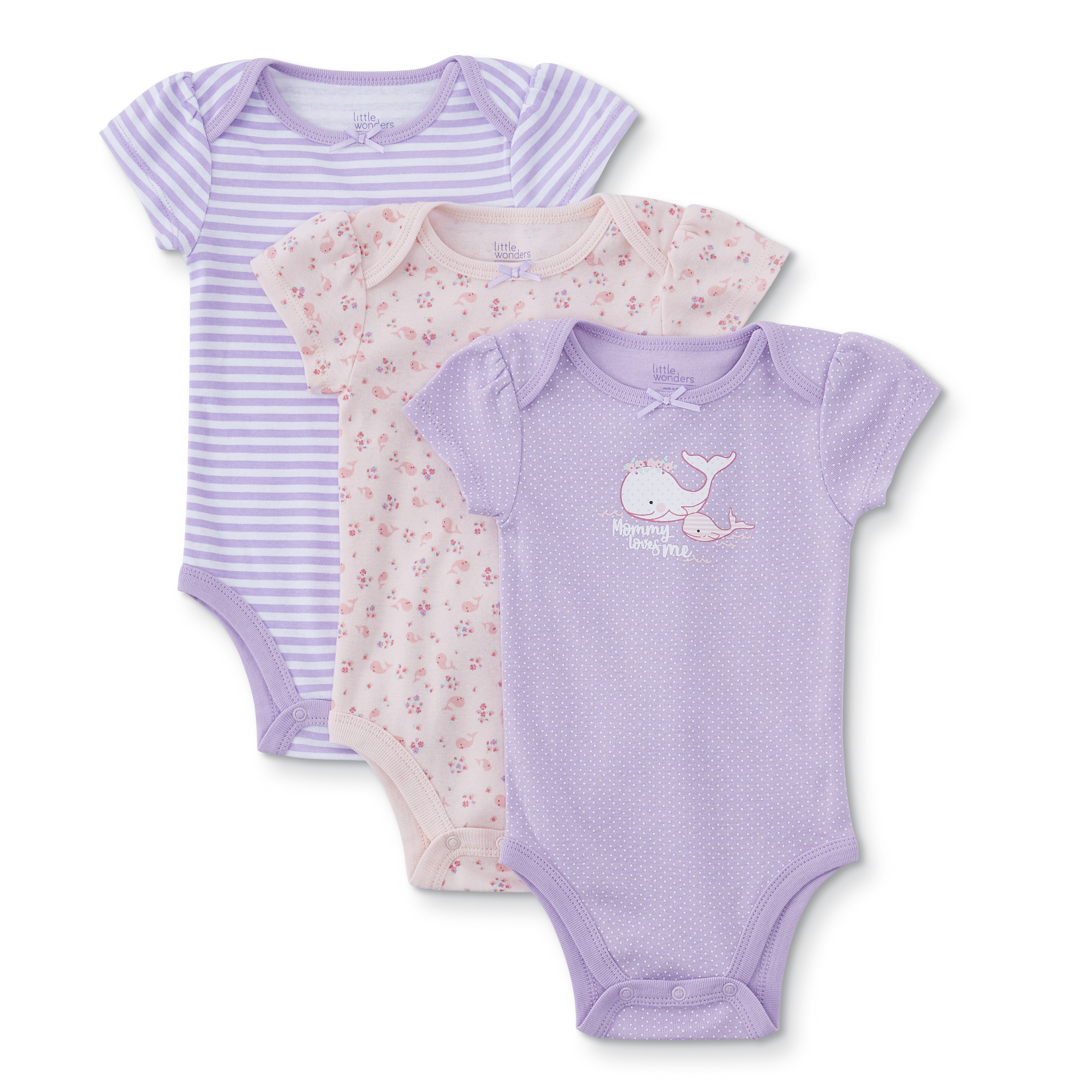 Little Wonders  Infant Girls' 3-Pack Short-Sleeve Bodysuits - Whale