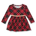 Toddler Infant Flared-Skirt Knit Plaid Print Long Sleeves Skater Dress