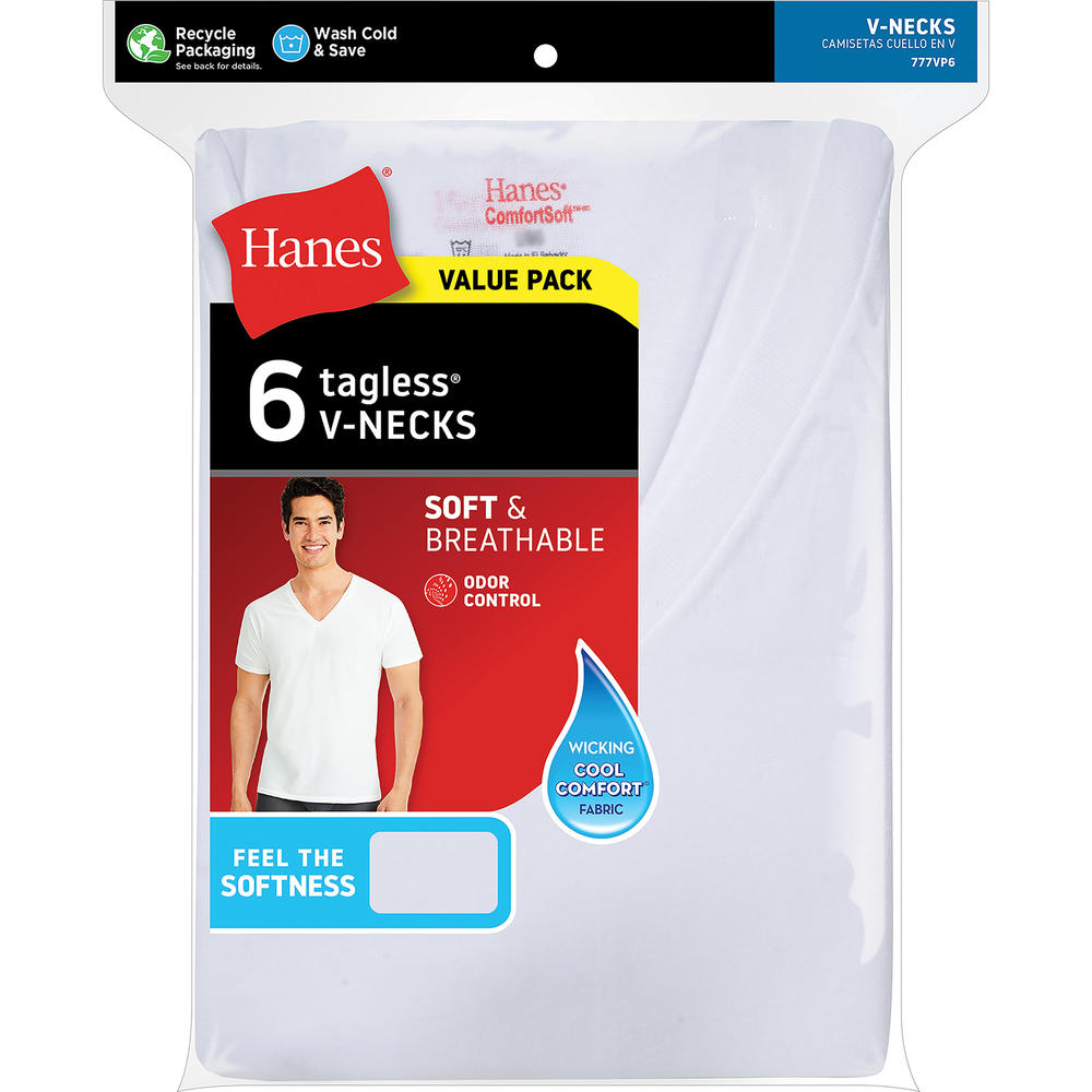 Hanes Men&#8217;s T-Shirts 6 Pk ComfortSoft V-Neck Tagless