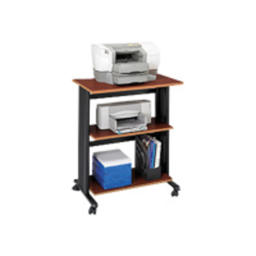 Safco Products Muv Adjustable Printer Stand , Cherry Top/Black Frame, Swivel Wheels, Two Adjustable Shelves