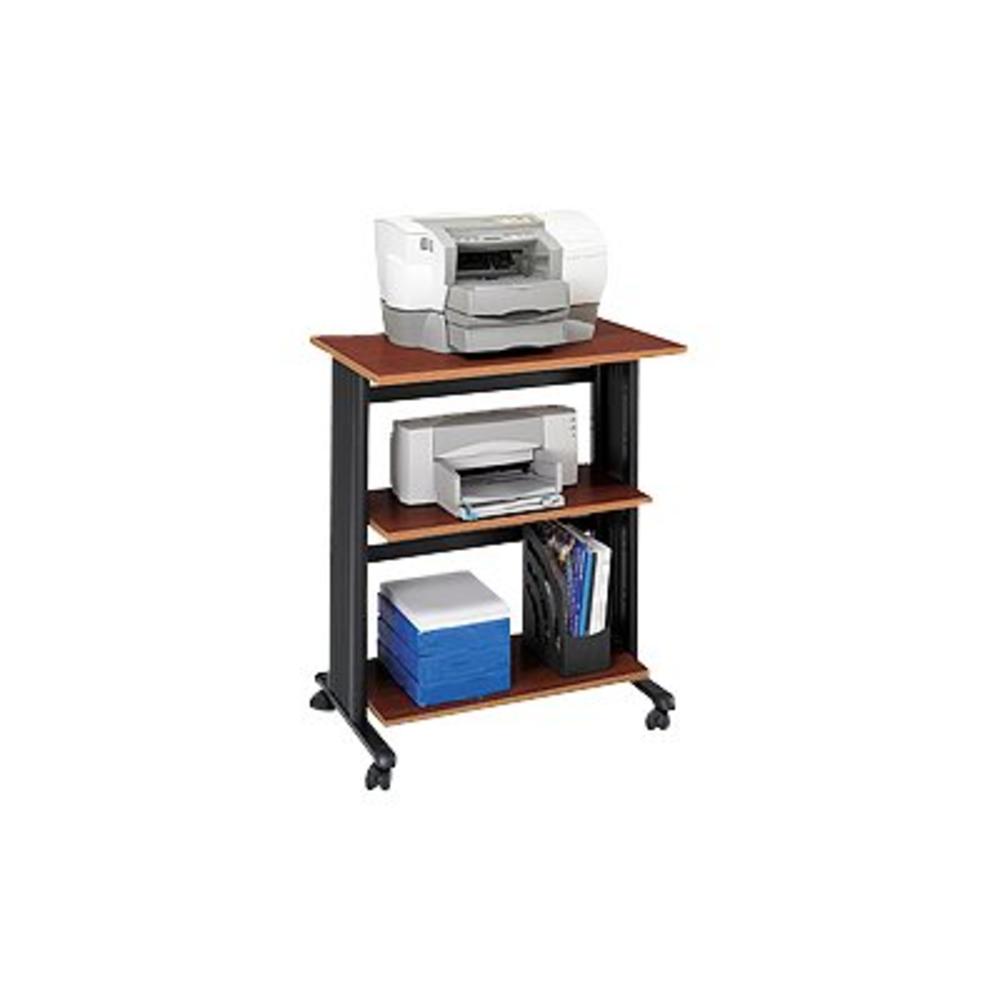 Safco Products Muv Adjustable Printer Stand , Cherry Top/Black Frame, Swivel Wheels, Two Adjustable Shelves