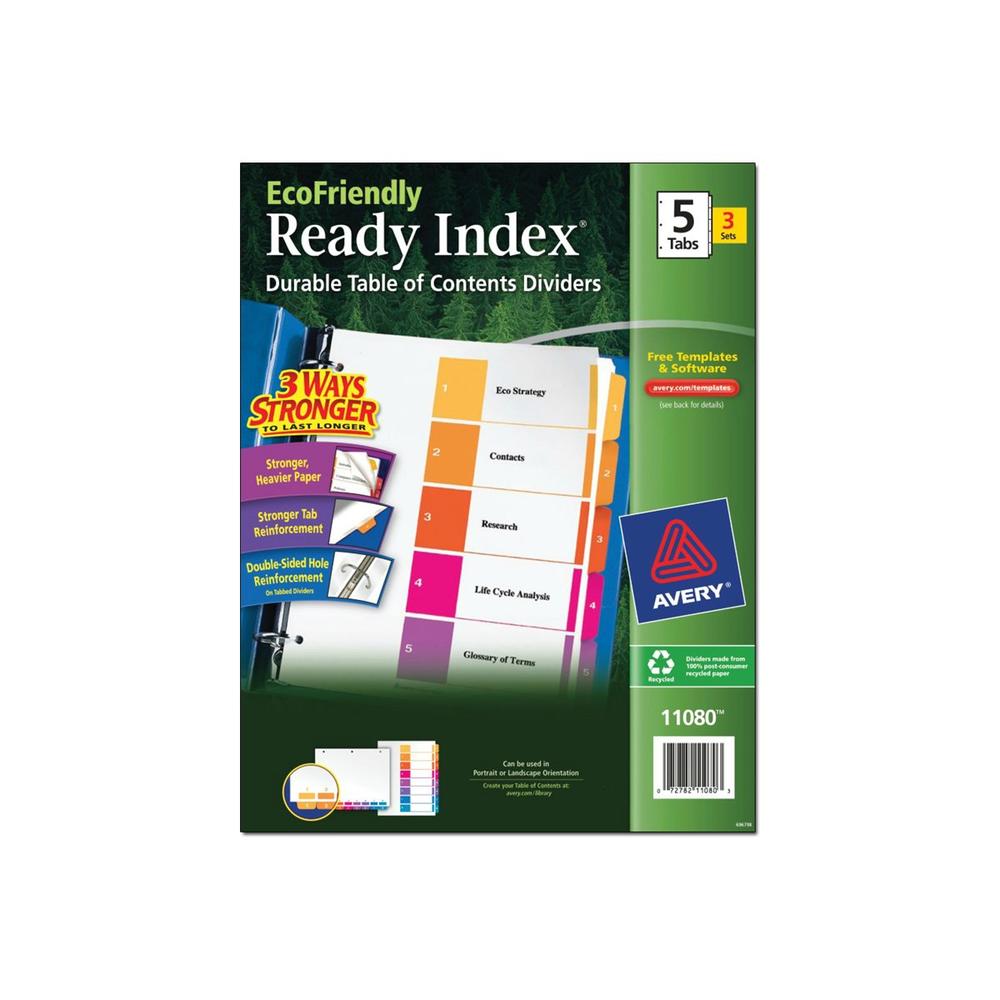 Avery AVE11080 Ready Index Customizable Table of Contents, Asst Dividers, 5-Tab, Ltr, 3 Sets