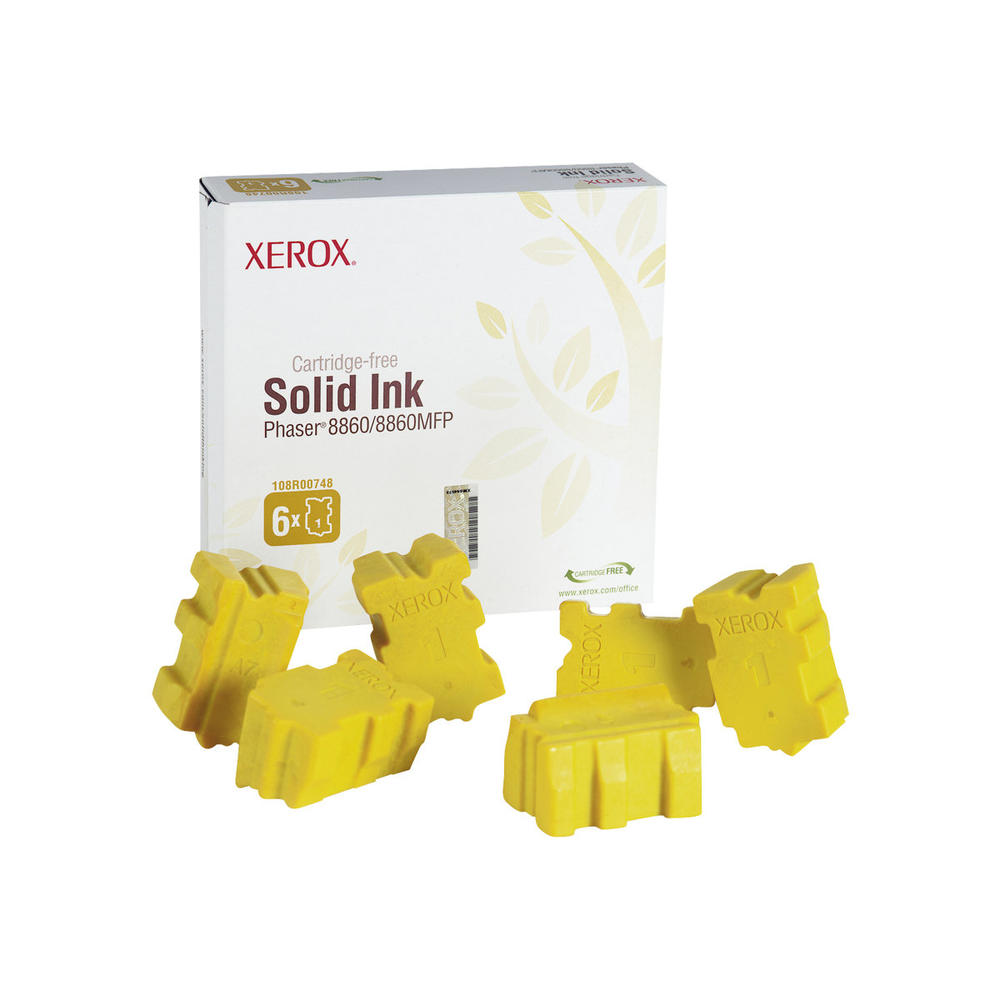 Xerox 108R00748 High-Yield Solid Ink Stick, 2333 Page-Yield, 6/Box, Yellow