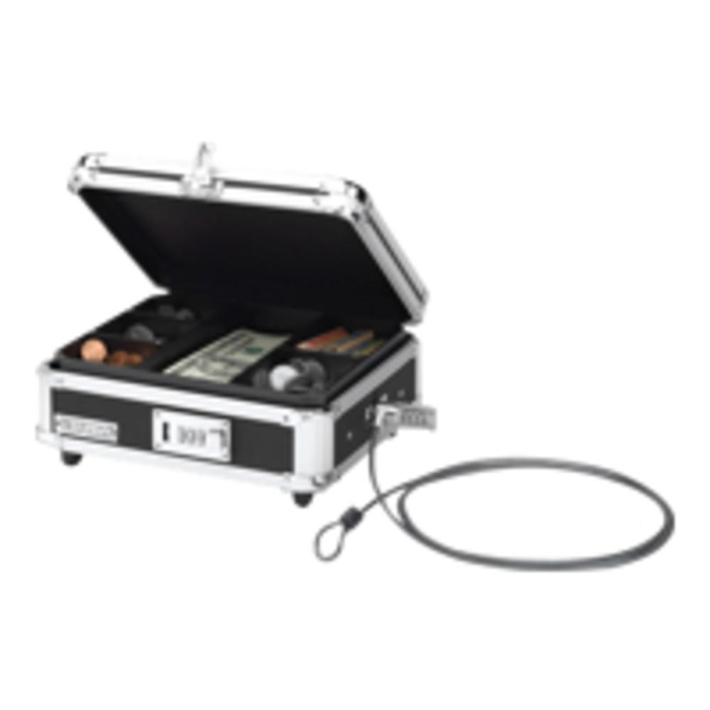 Vaultz IDEVZ01002 Plastic & Steel Cash Box w/Tumbler Lock, Black & Chrome