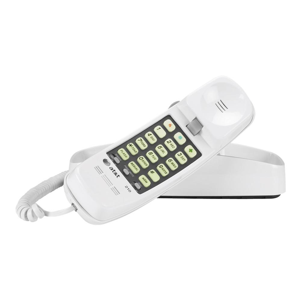 AT&T 210 Corded Trimline Phone with Speed Dial and memory Buttons White