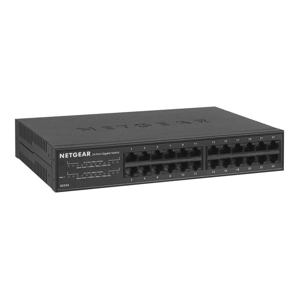 NETGEAR 24-Port Gigabit Ethernet Unmanaged Switch (GS324) - Desktop/Rackmount, Fanless Housing for Quiet Operation