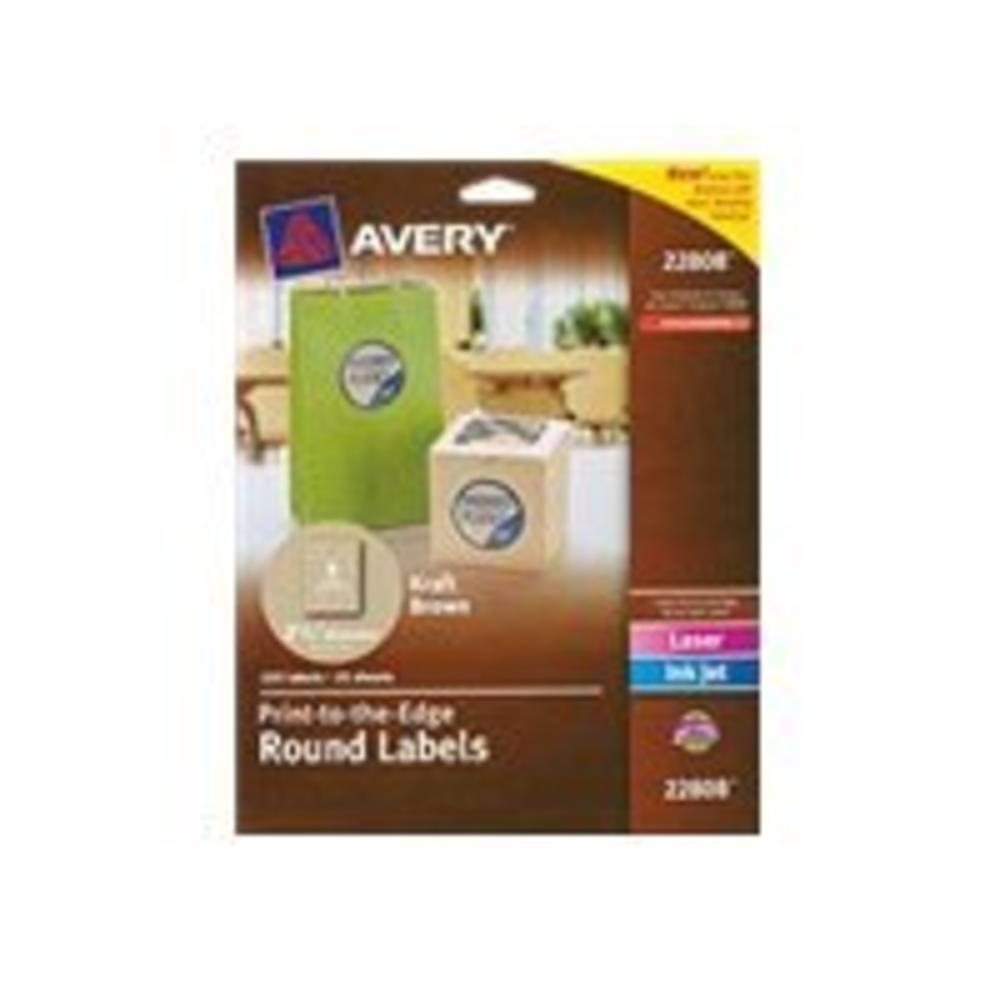 Avery Round Brown Kraft Print-To-The-Edge Labels, 2.5" Dia, 225/Pk