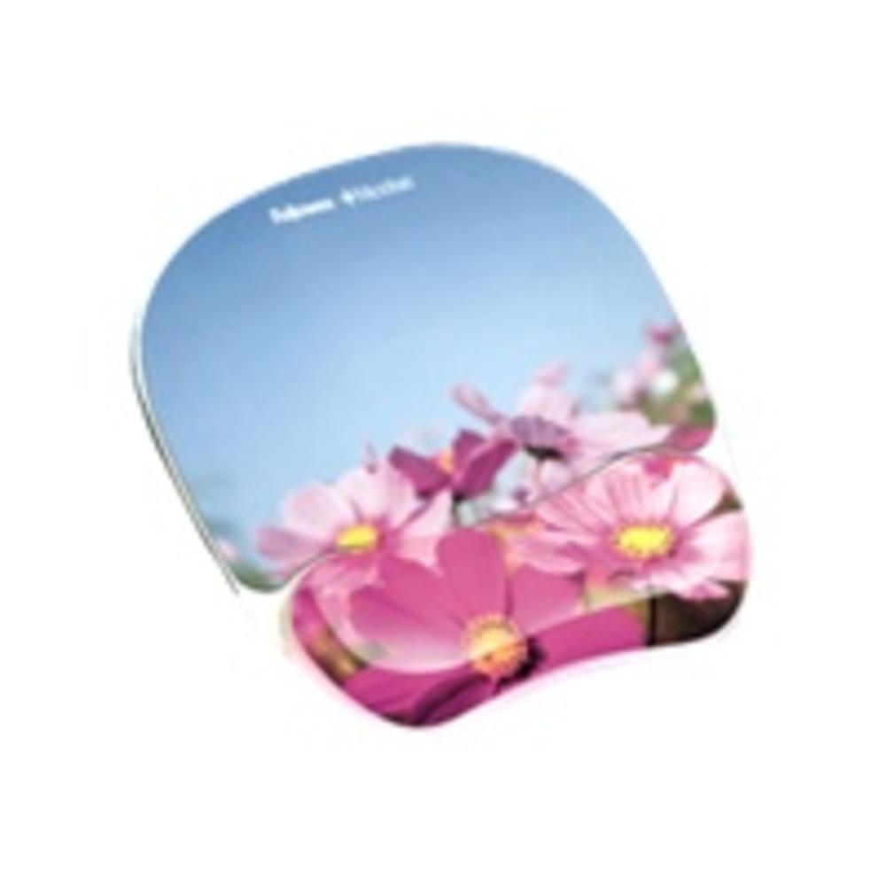Fellowes gel mouse pad w/wrist rest, photo, 9 1/4 x 7 1/3, pink flowers