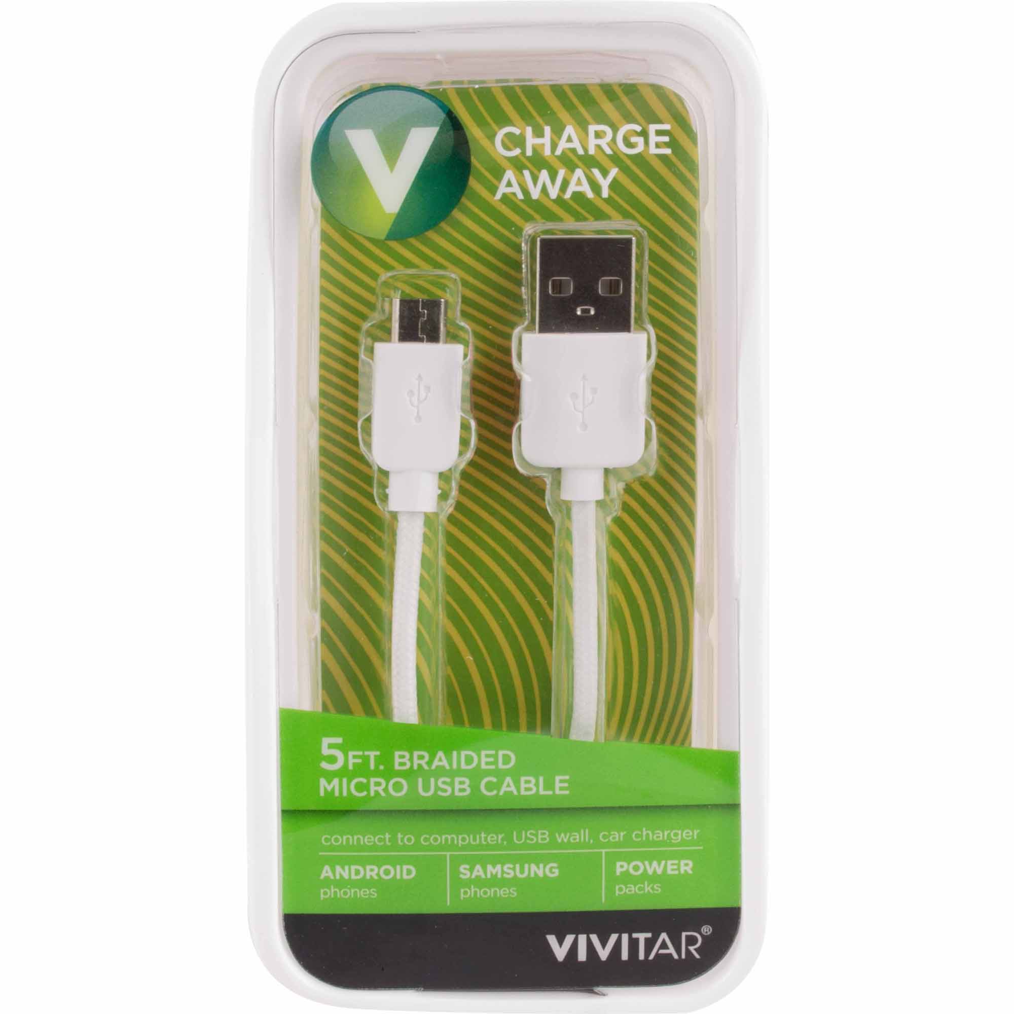 Vivitar 5' Braided Micro USB Cable - White Vivitar 5' Braided Micro USB Cable - White