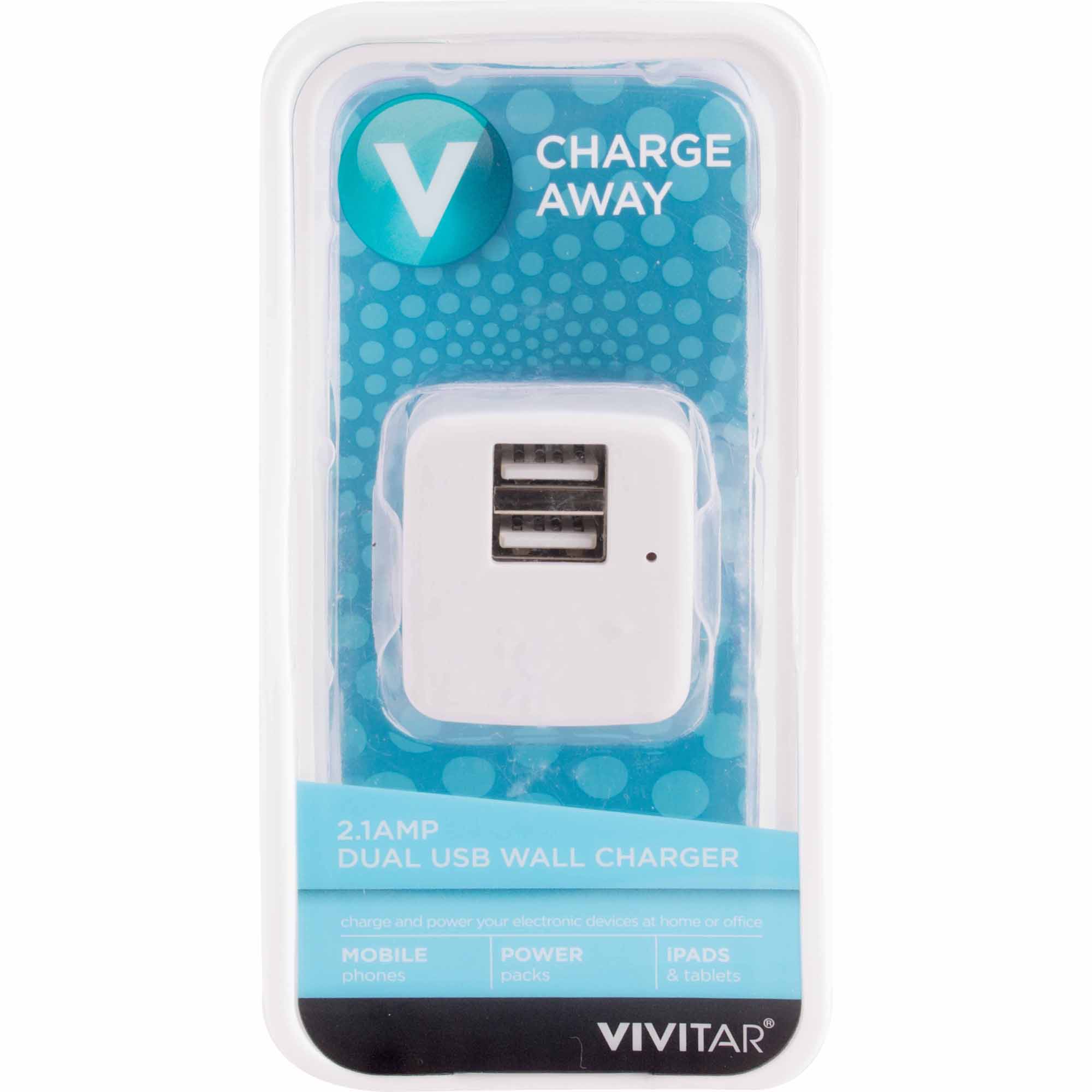 Vivitar VM10477-WHT 2.1 AMP Dual USB Wall Charger - White Vivitar VM10477-WHT 2.1 AMP Dual USB Wall Charger - White