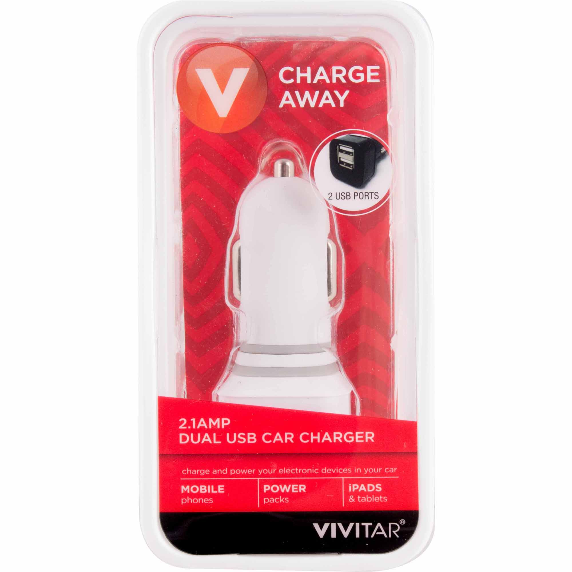 Vivitar VM10377-WHT 2.1 AMP Dual USB Car Charger - White Vivitar VM10377-WHT 2.1 AMP Dual USB Car Charger - White