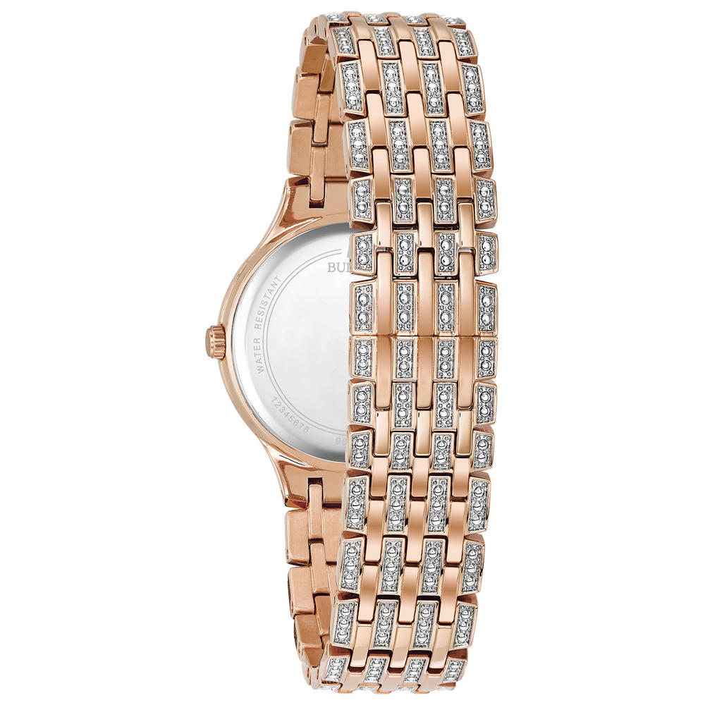 Bulova Ladies Crystal Rose Gold Tone Bracelet Watch