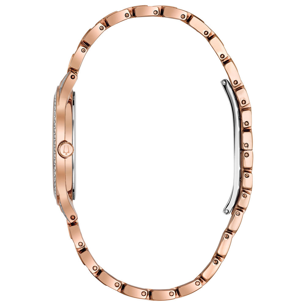 Bulova Ladies Crystal Rose Gold Tone Bracelet Watch