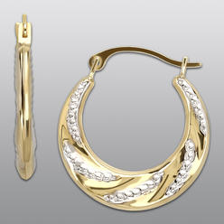 10K Yellow Gold Two-Tone Textured Hoop Earrings