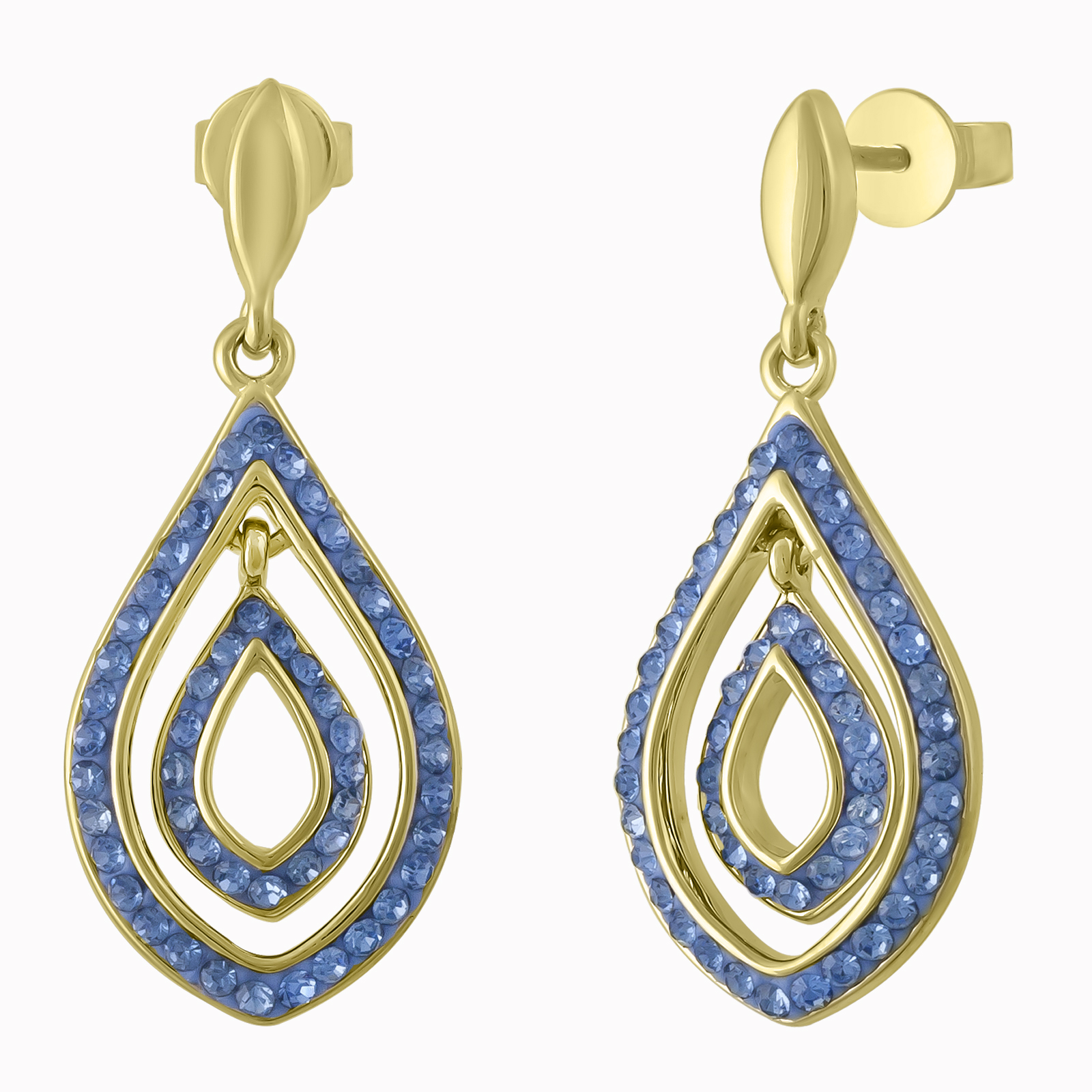 Yellow Plated Blue Crystal Earrings