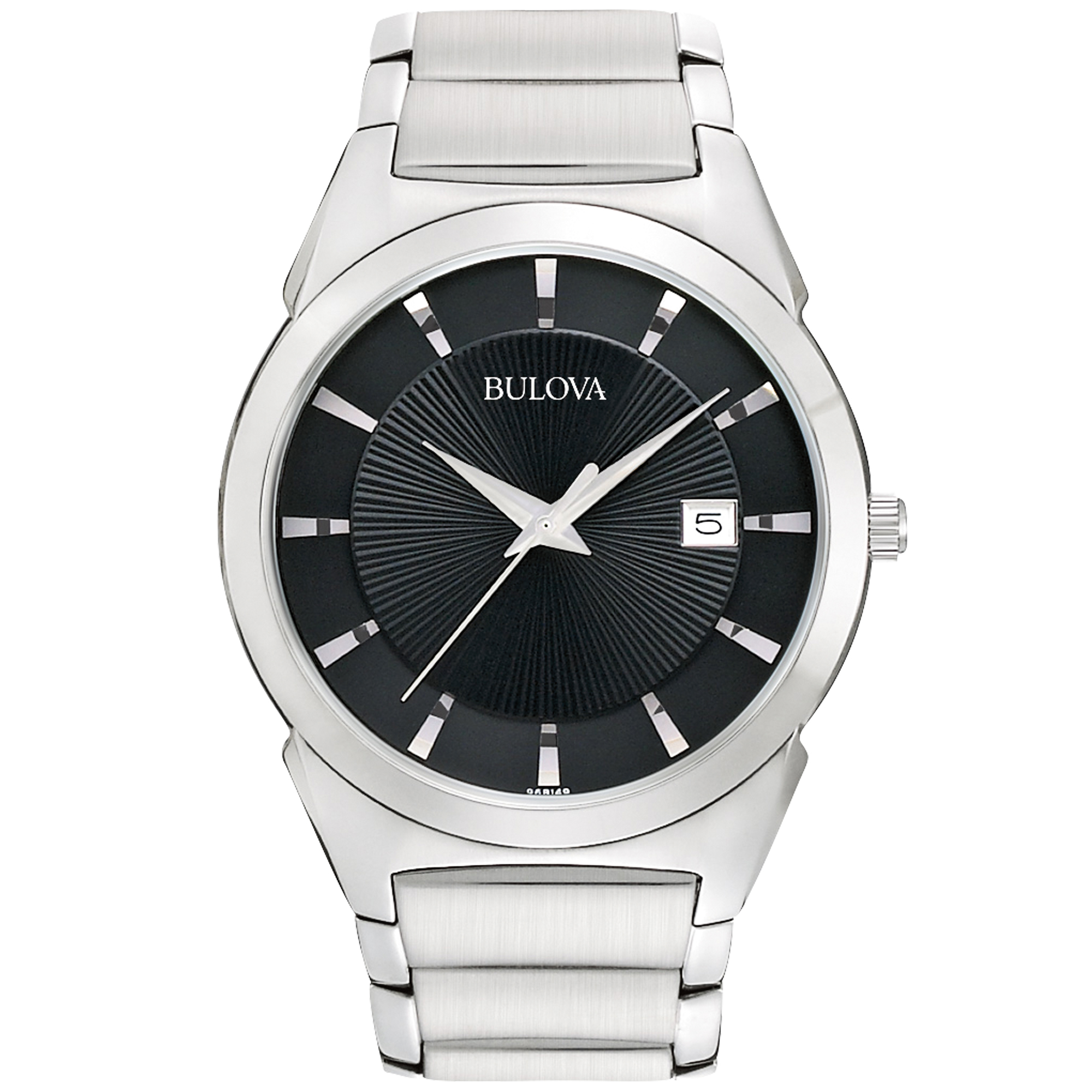 Bulova Men's Stainless Steel Watch with Domed Crystal, Black Dial