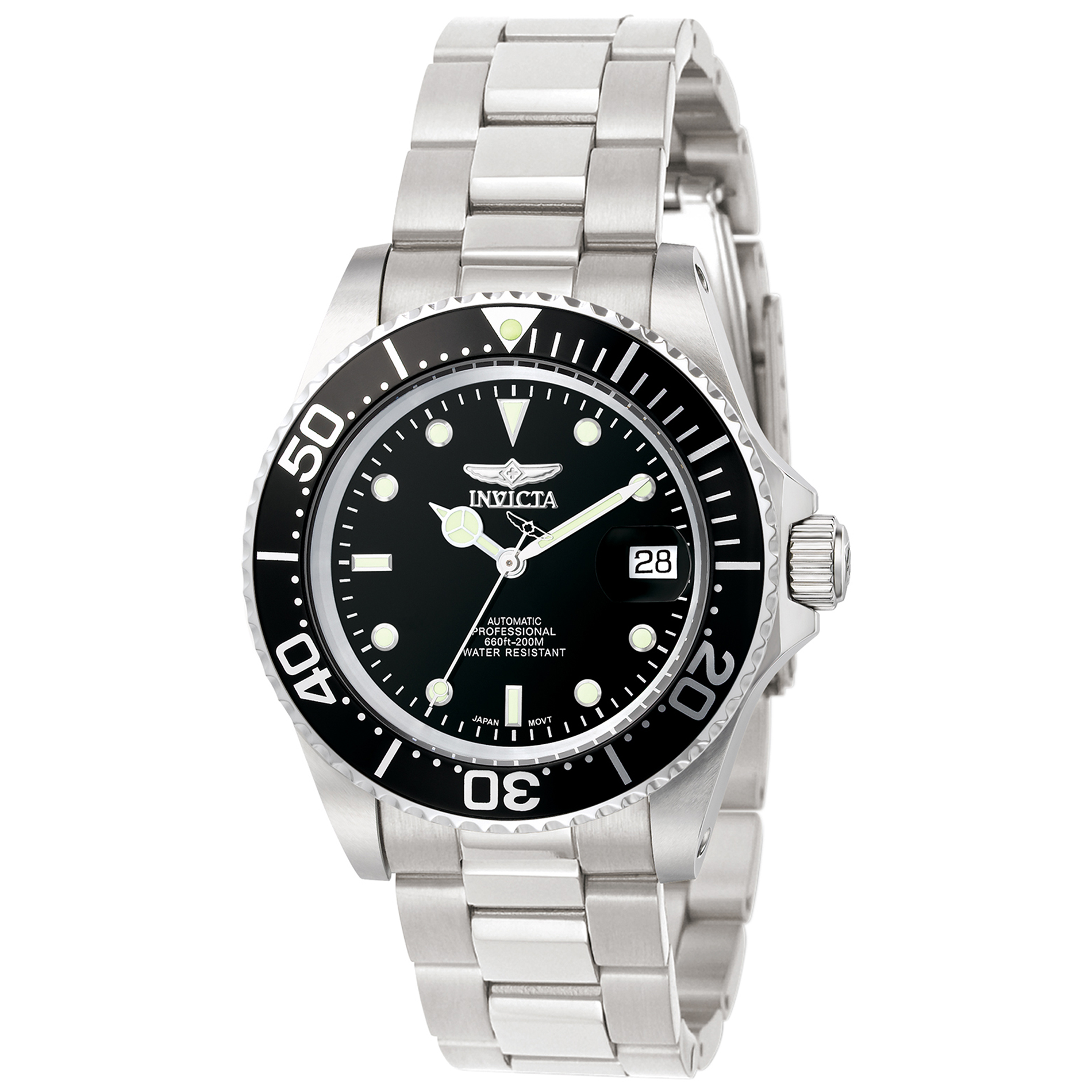 invicta pro diver black stainless steel men's watch