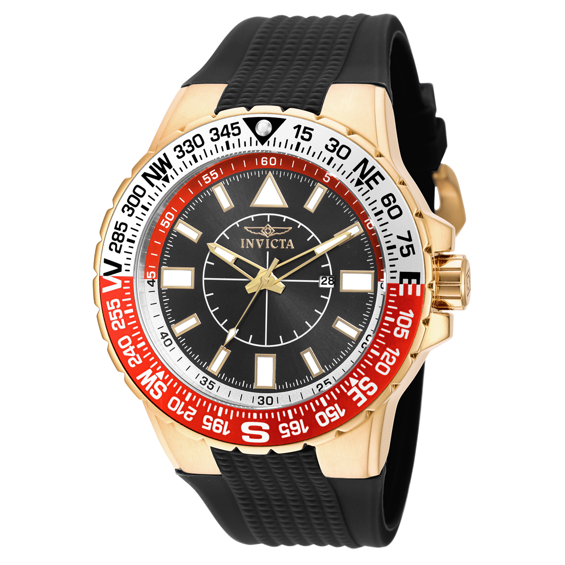 Invicta Aviator Men 52mm Stainless Steel Gold Black dial PC32 Quartz Watch