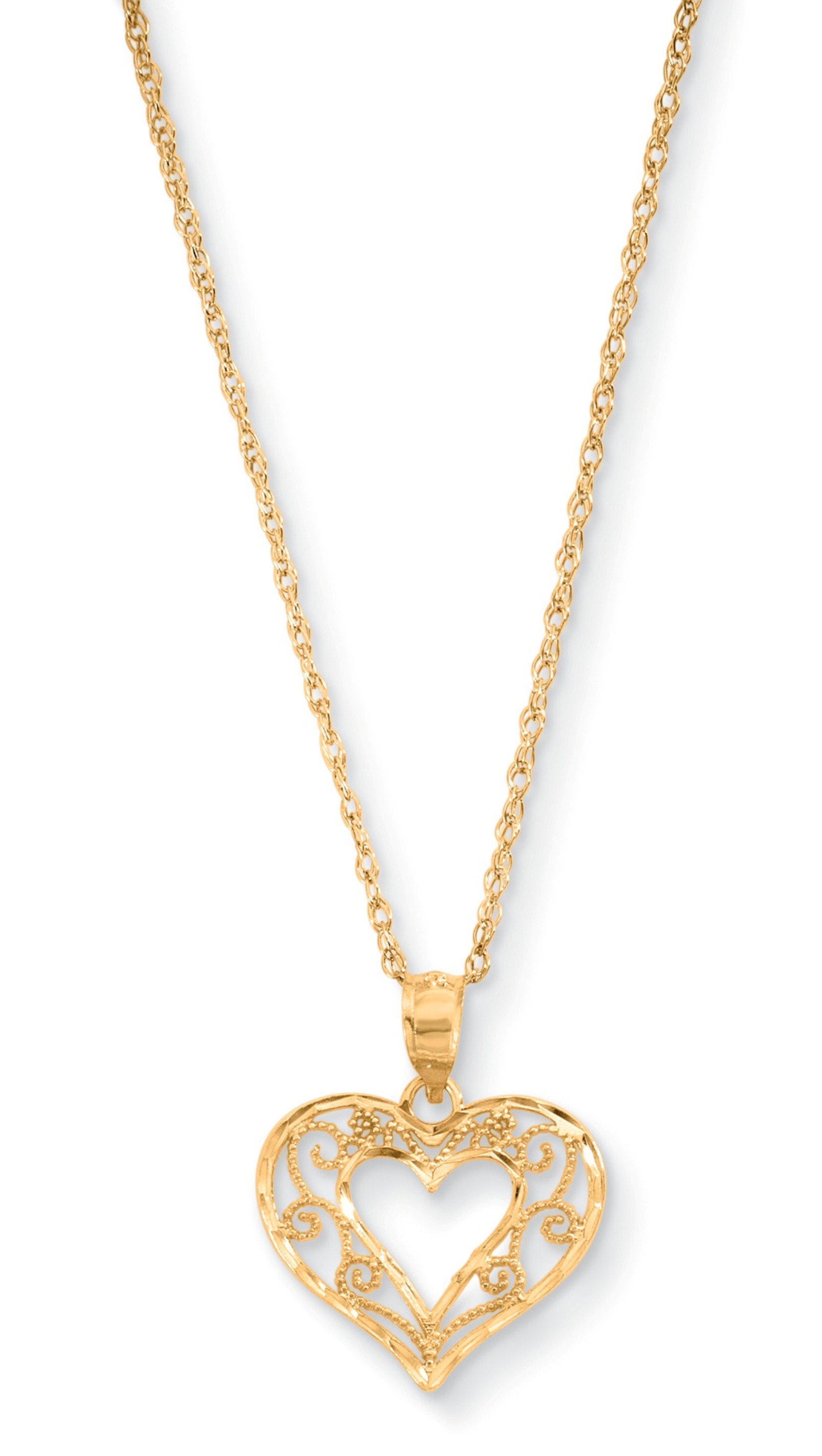 10K Gold Open Lace Heart Pendant and 14K Gold Filled Chain ...