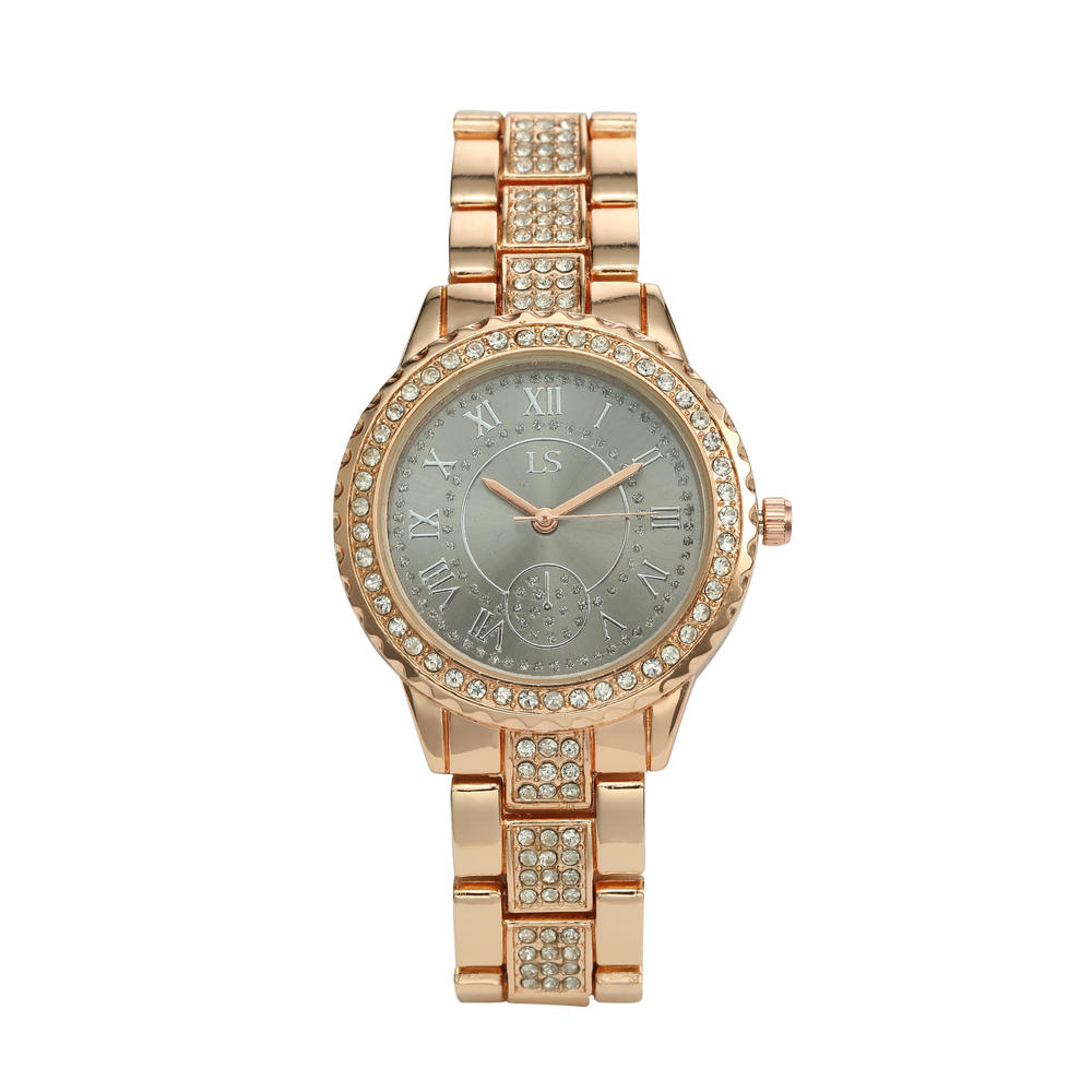 Laura Scott Ladies Rose Gold Crystal Grey Dial Bracelet Watch