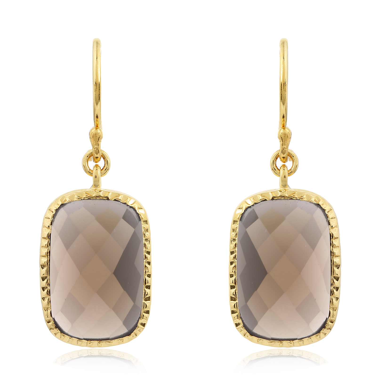 Genuine Smokey Quartz Earring In Gold Over Sterling Silver