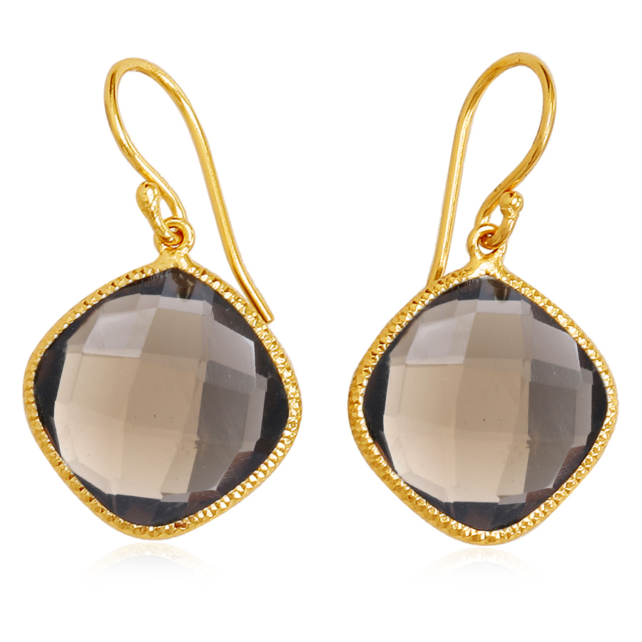 Genuine Smokey Quartz Earring In Gold Over Sterling Silver