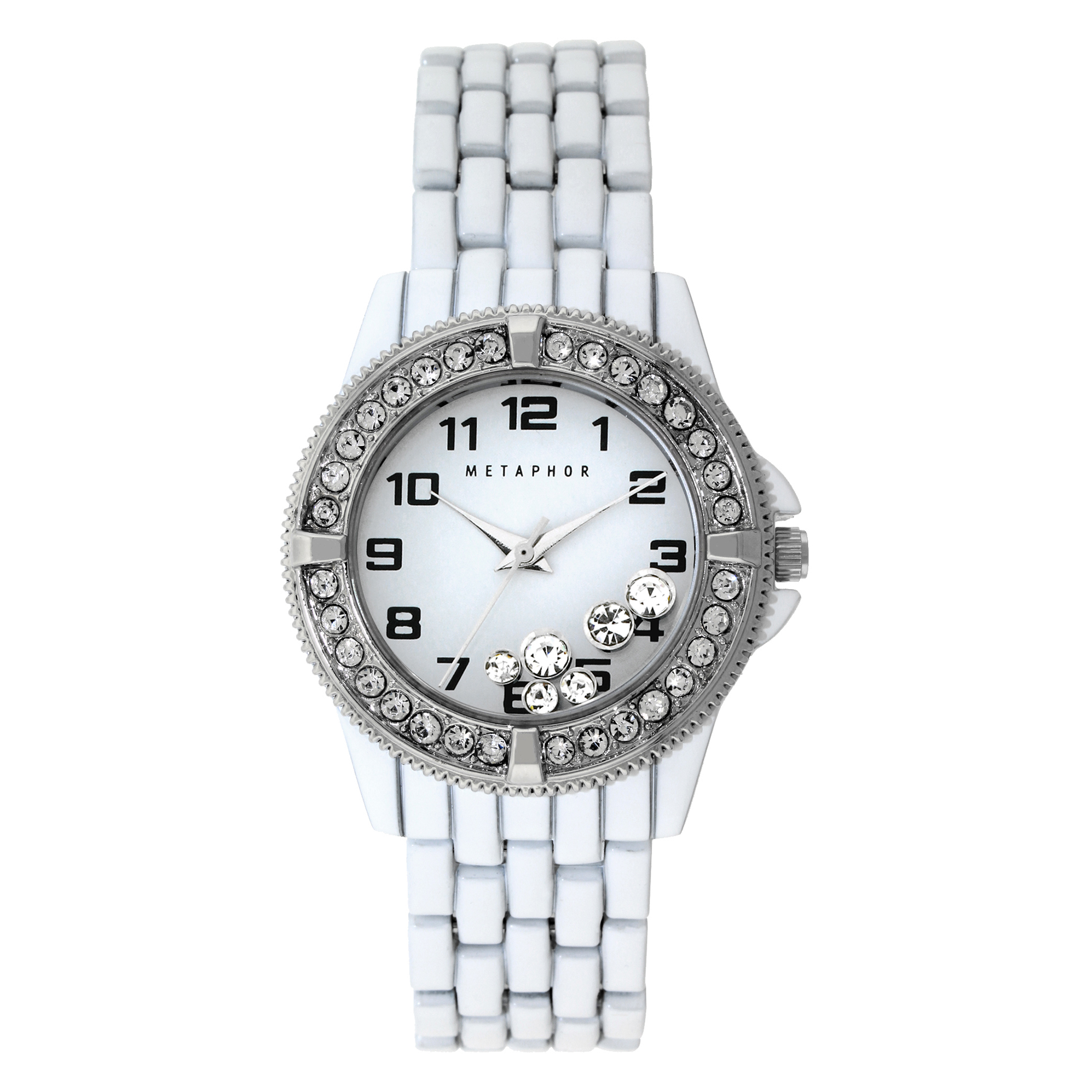 Metaphor Ladies' White Link Floating Stones Bracelet Watch