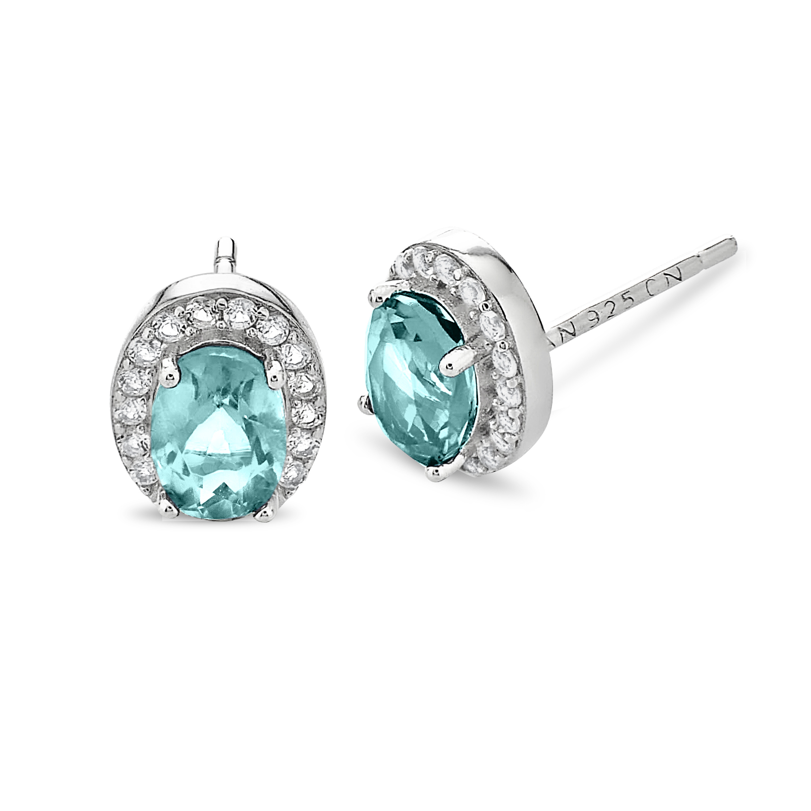 Sterling Silver Aquamarine and White Topaz Stud Earrings