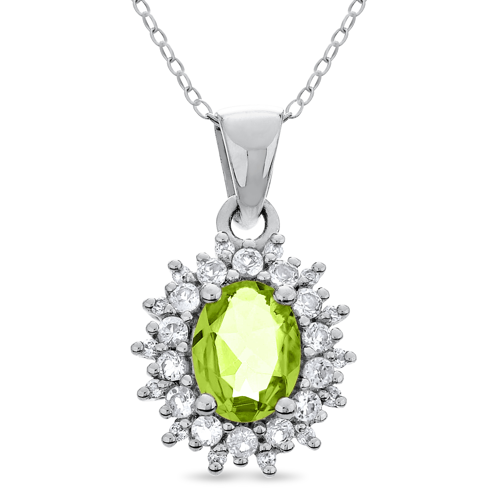 Sterling Silver 9x7 Oval Peridot and White Topaz Pendant