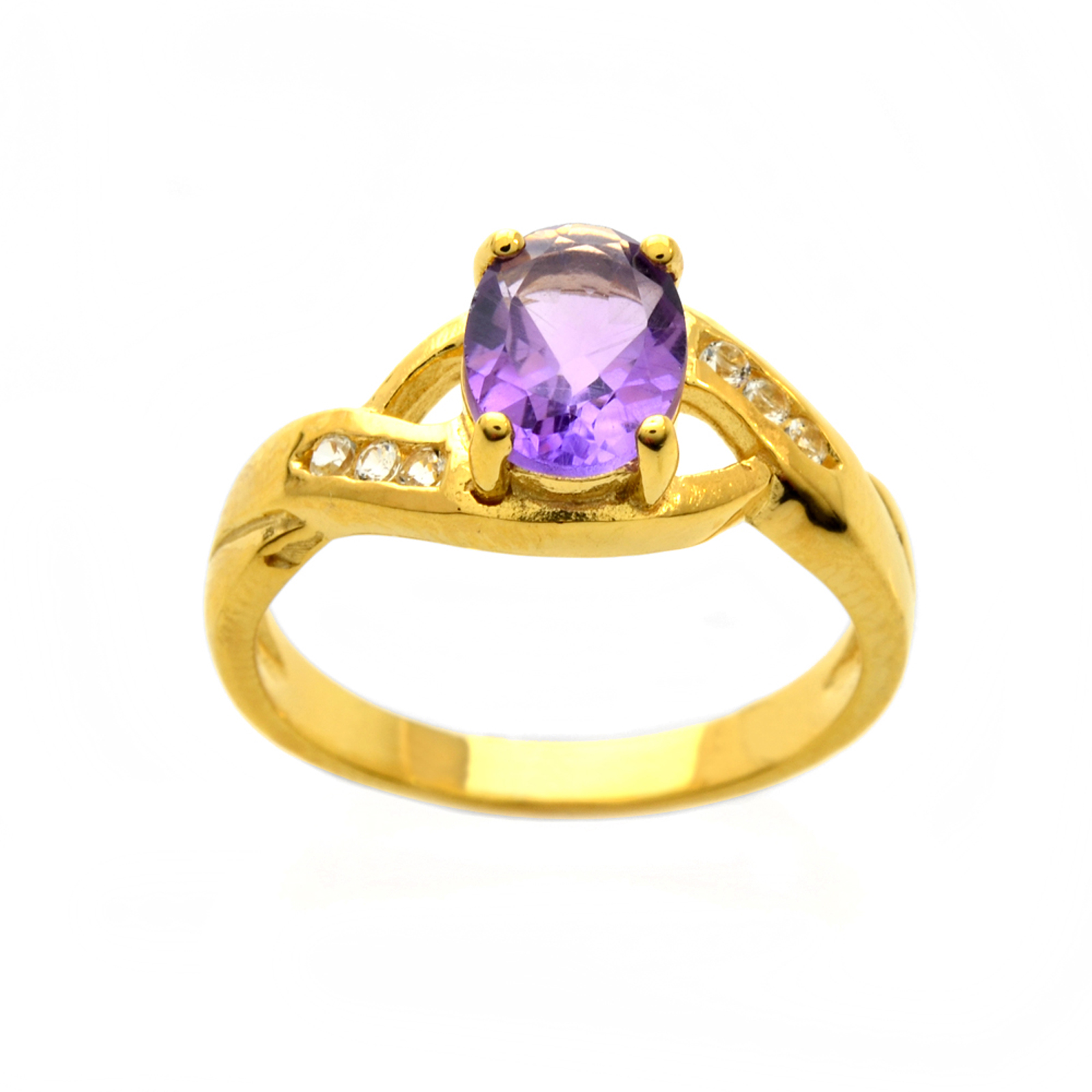 1.05 Cttw Oval Yellow Gold Amethyst and White Topaz Ring - Size 7 Only