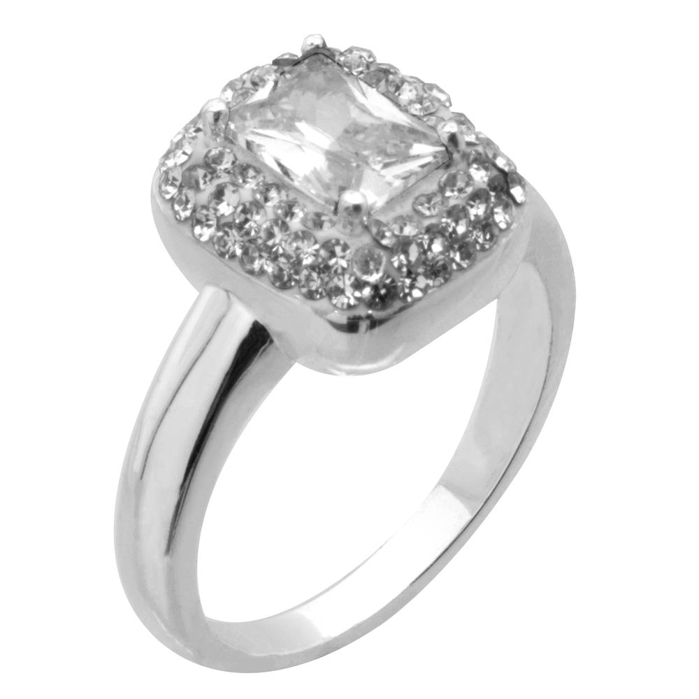 Clear Crystal Oval Halo Ring - Size 8