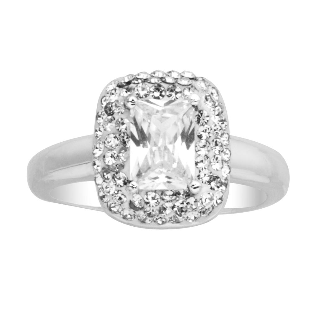 Clear Crystal Oval Halo Ring - Size 8