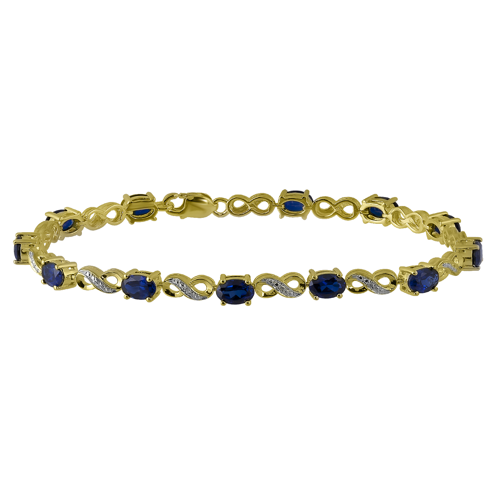 Gold Over Sterling Silver Lab Created Blue Sapphire  &  Diamond Accent Infinity Bracelet
