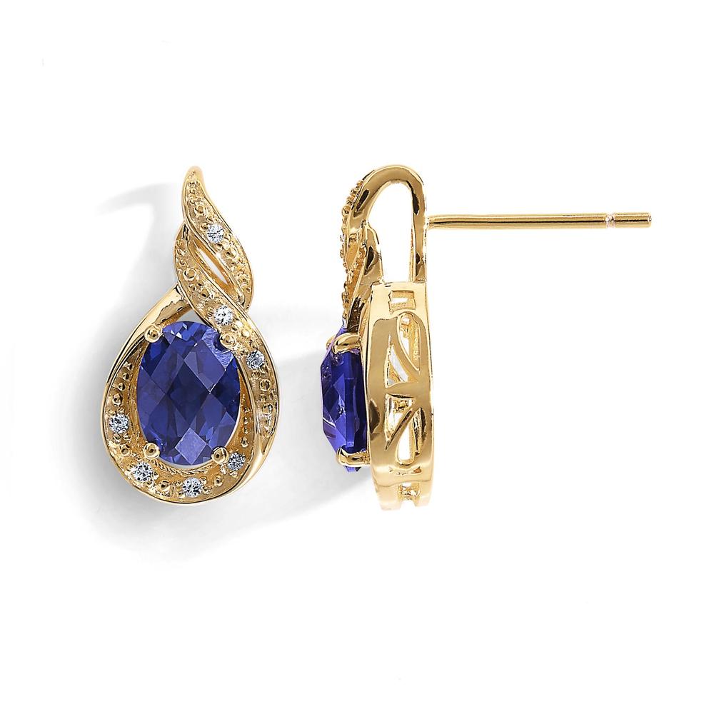 Lab Created Blue Sapphire Gold Over Silver Teardrop Stud Earrings