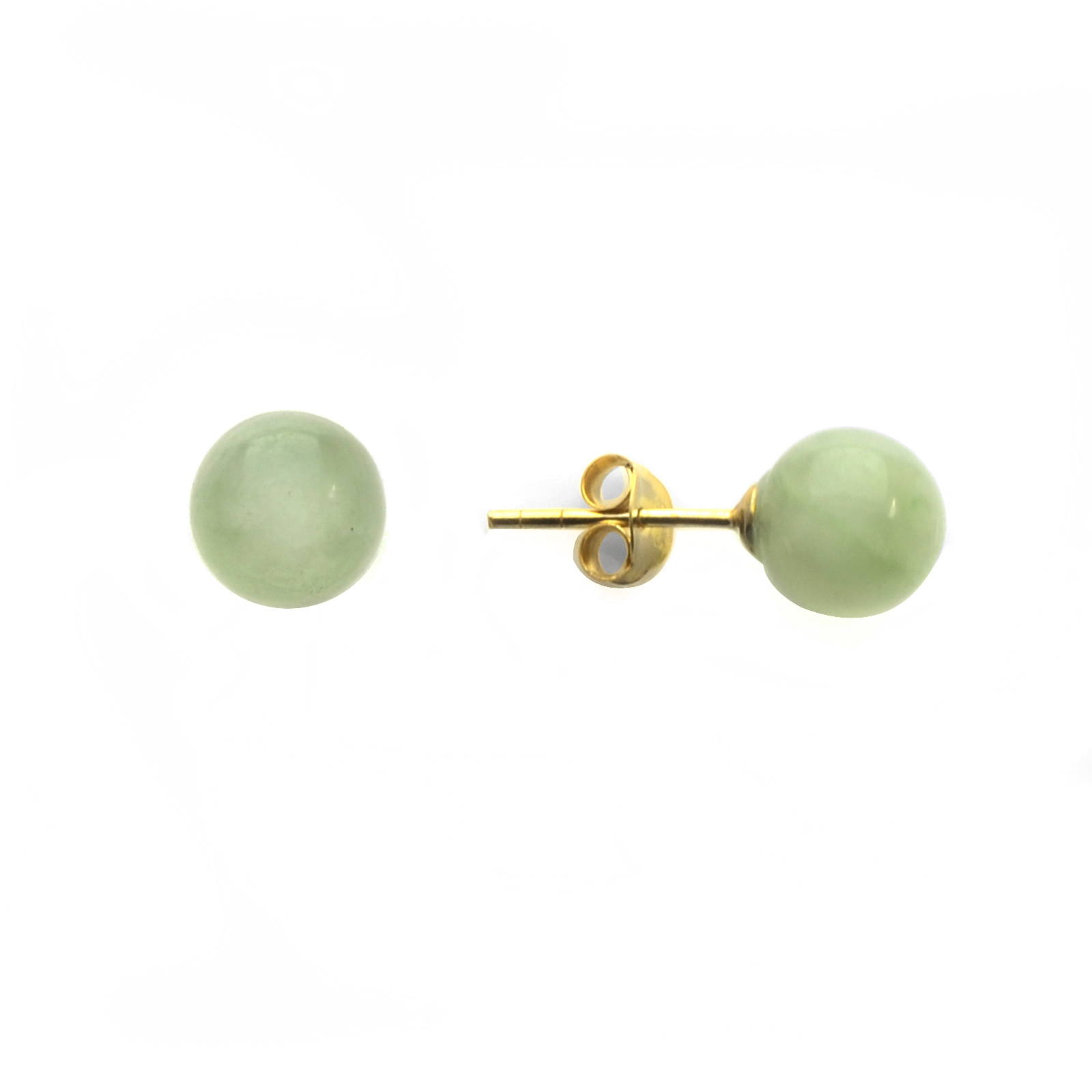 Gold over Sterling Silver 8mm Dyed Green Jade Stud Earrings