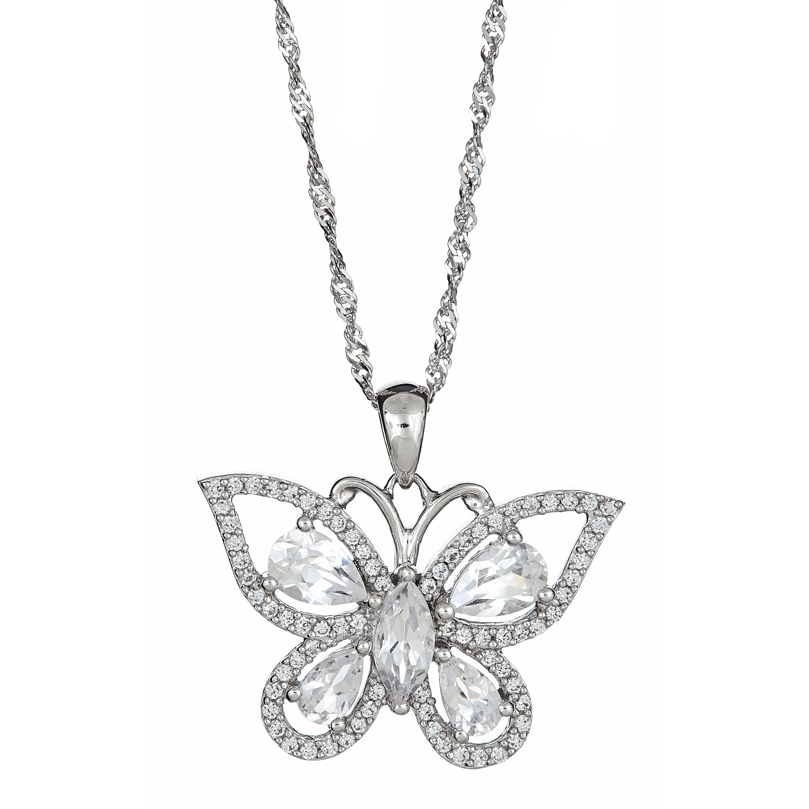 Sterling Silver Lab Created White Sapphire Butterfly Pendant. | Shop ...