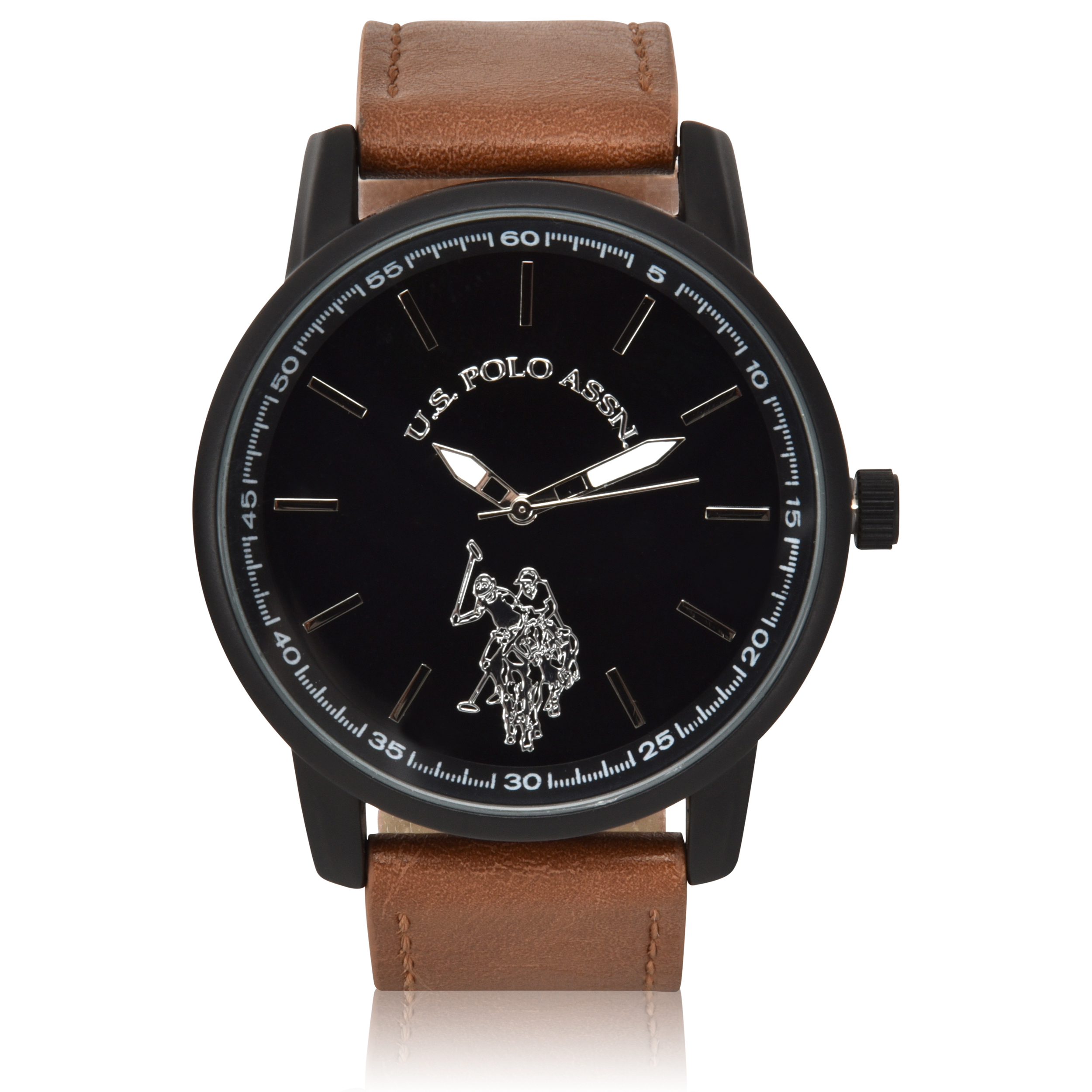 U.S. Polo Assn. Men's Brown Strap Black Dial Watch