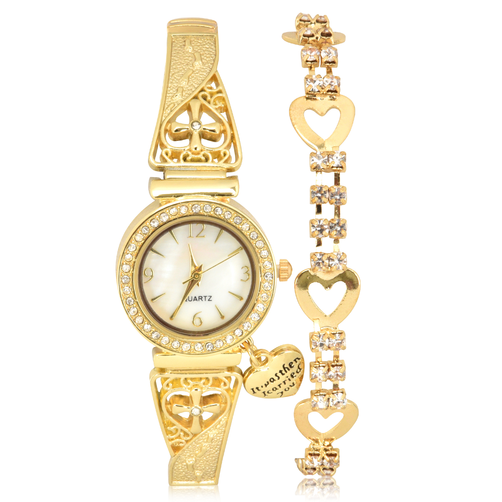 Gold Tone Bracelet and Watch Set