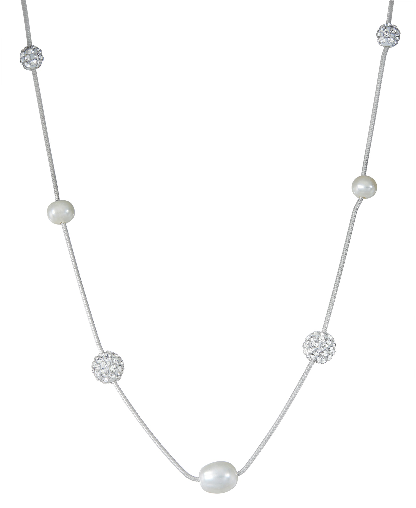 White Cultured Freshwater Pearl (6-7mm and 8x10mm) and Sparkling Crystal Ball (6-8mm) 18" Station Necklace