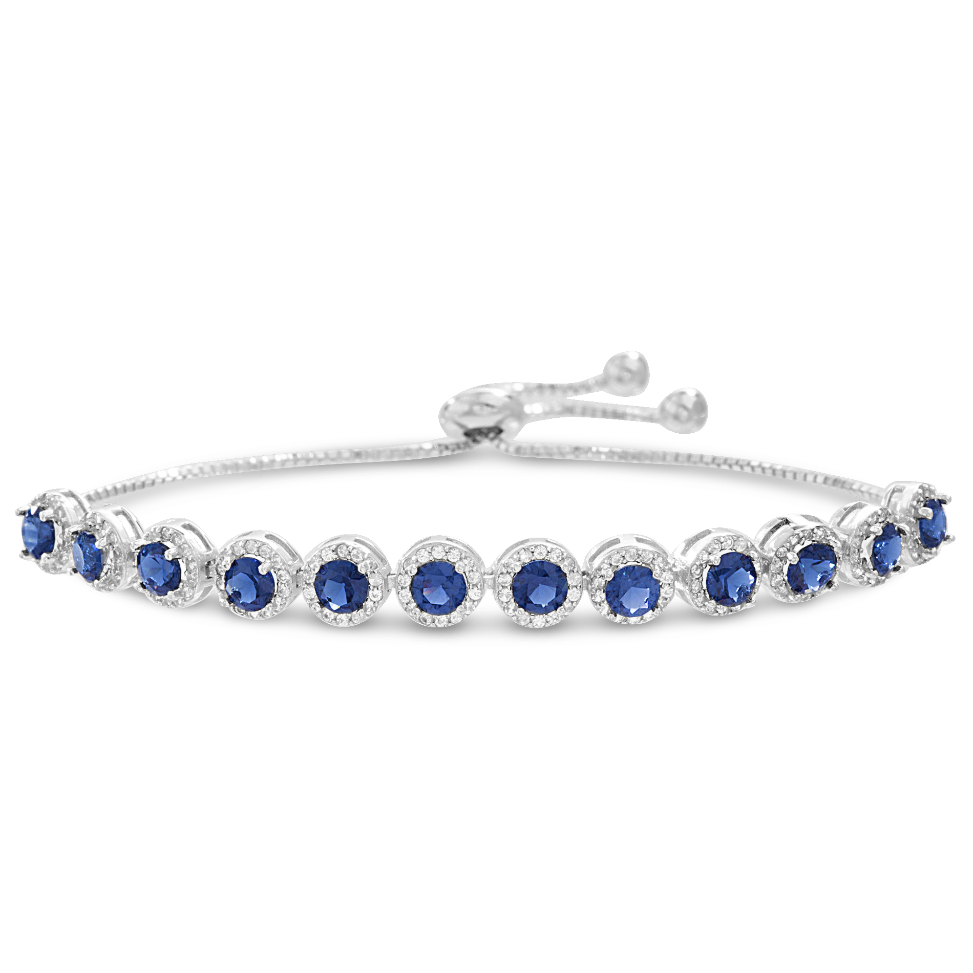 Sterling Silver Lab Created Blue and White Sapphire Bolo Bracelet
