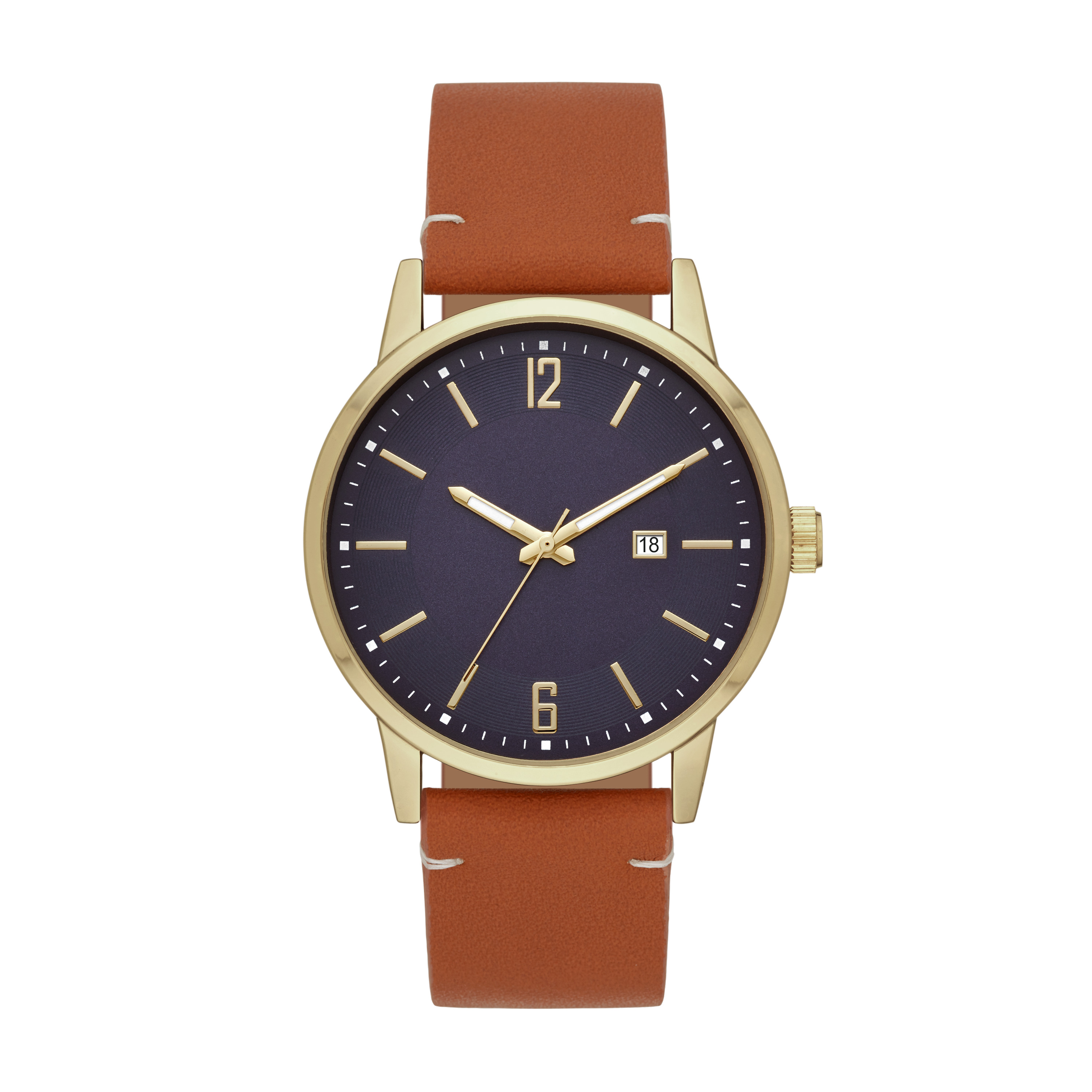 Men's Blue Dial Brown Strap Watch with Date