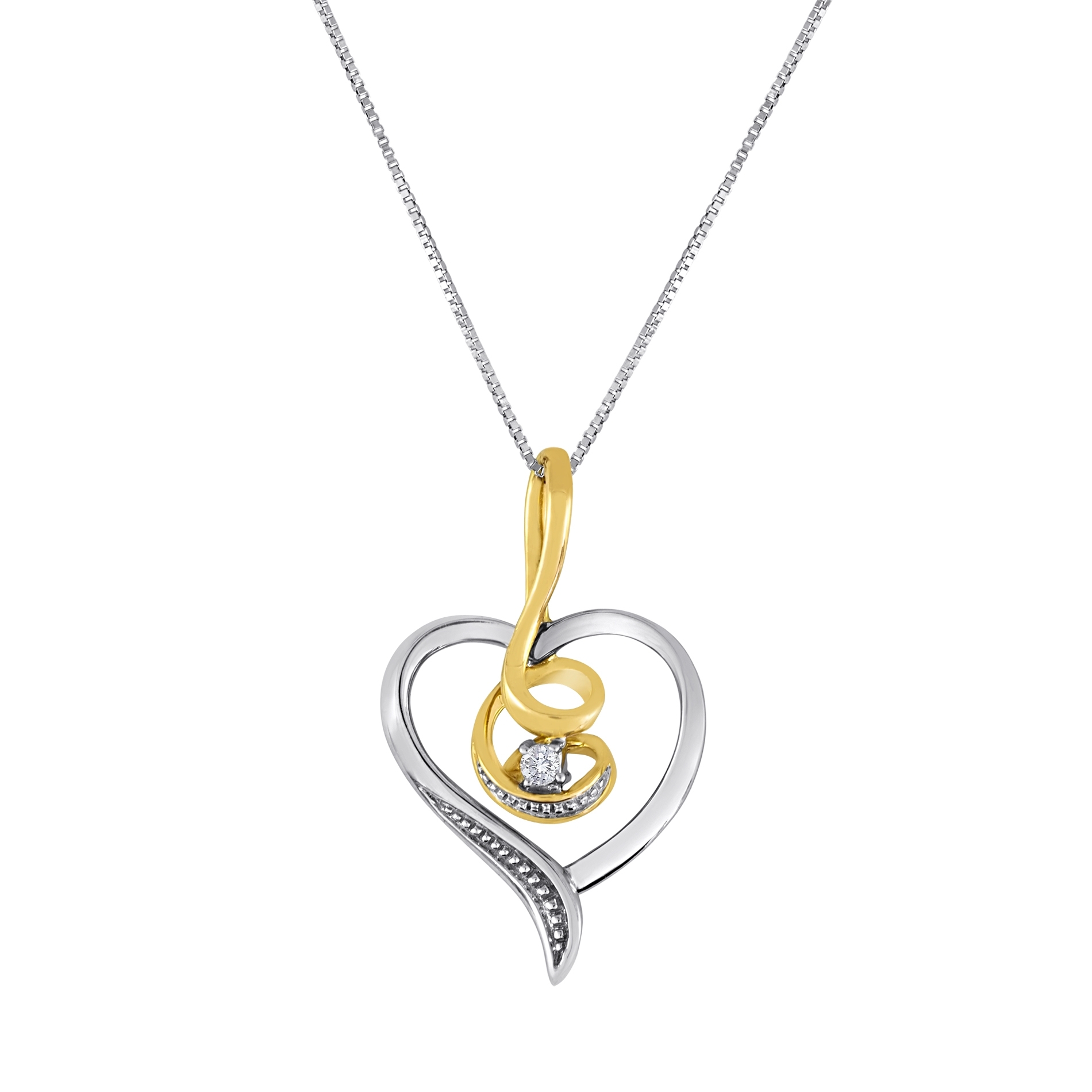 0.03Ctw Heart Pendant In 10Kt Two Tone Gold