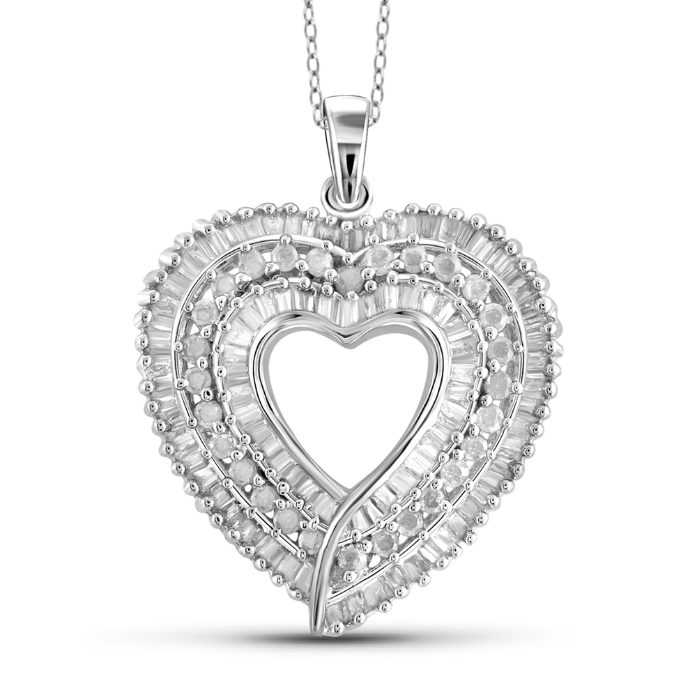 Sterling Silver 1 Cttw Diamond Heart Pendant